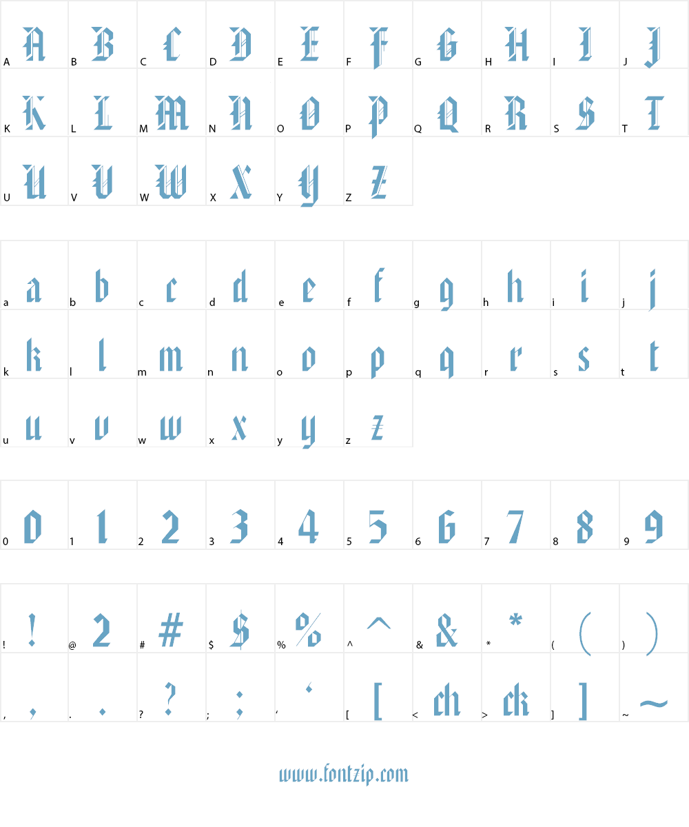 American Text Font Character