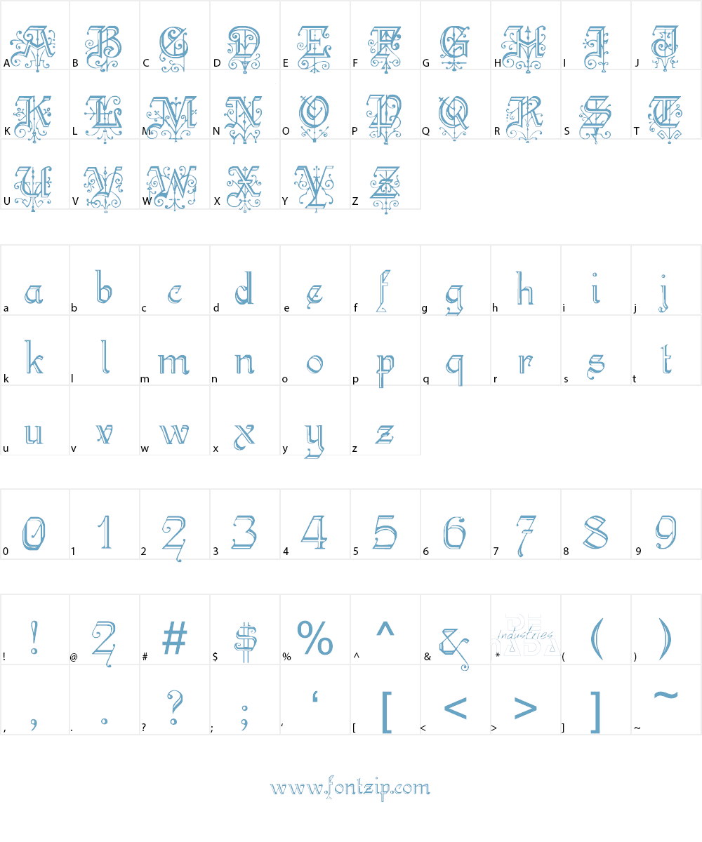 Kelly Ann Gothic Font Character