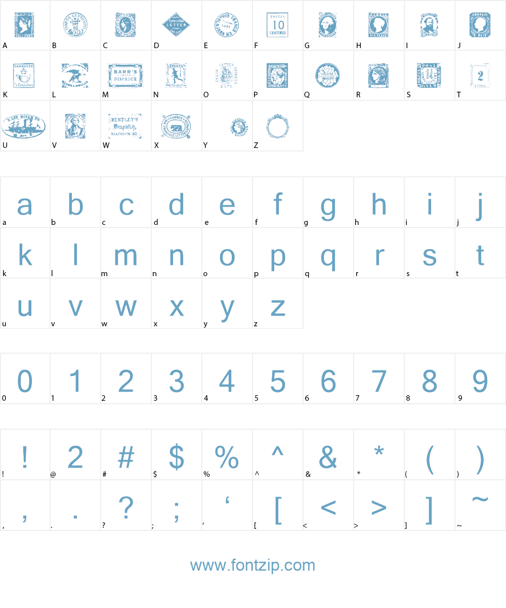 Postage Stamps Font Character