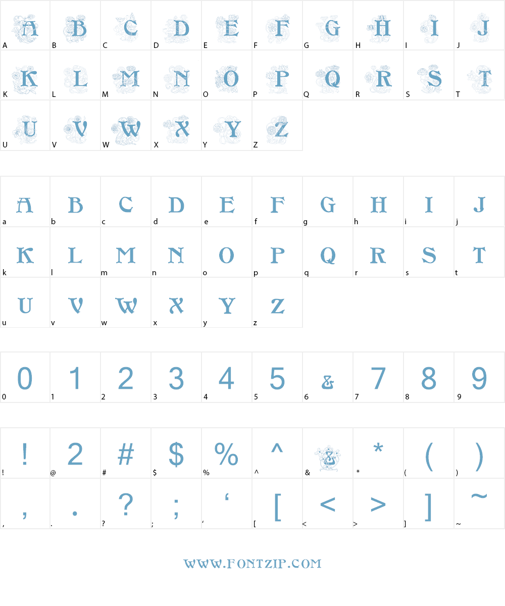 Floral Caps Nouveau Font Character