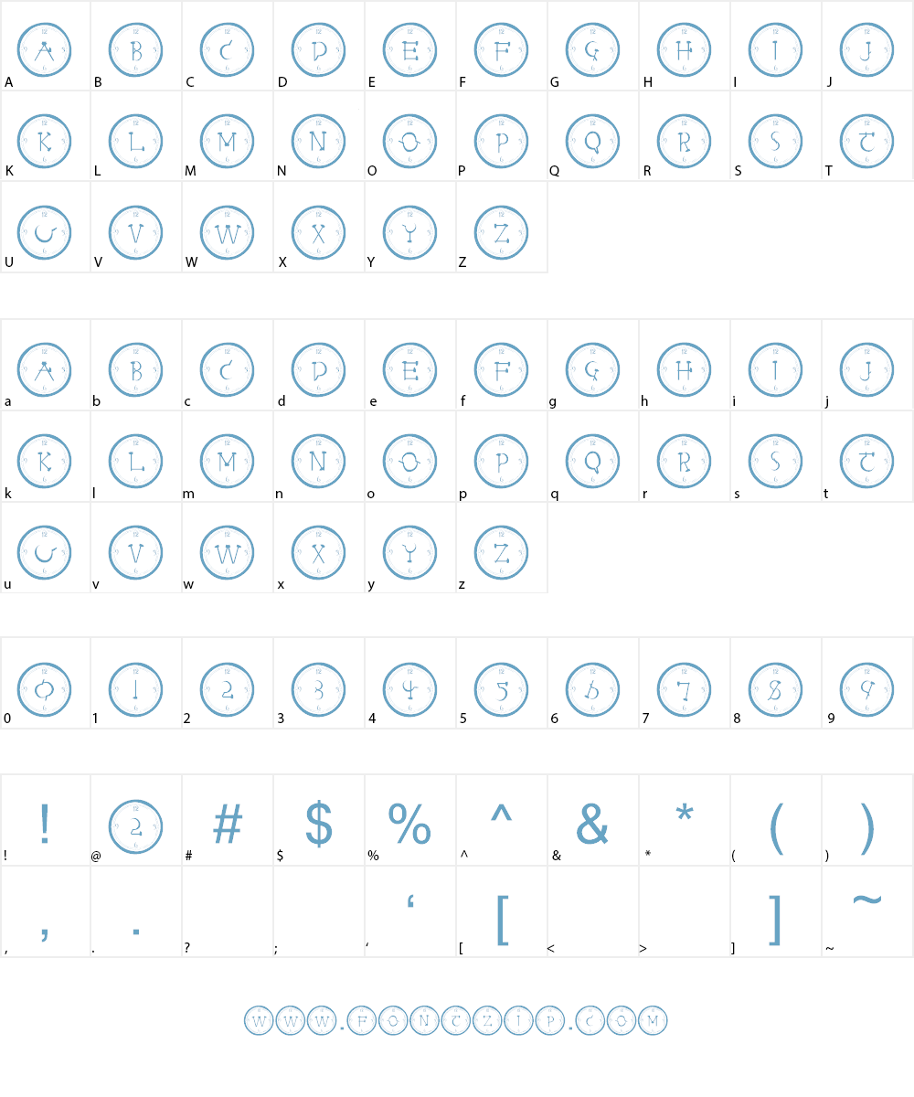 101! Clock Face Font Character