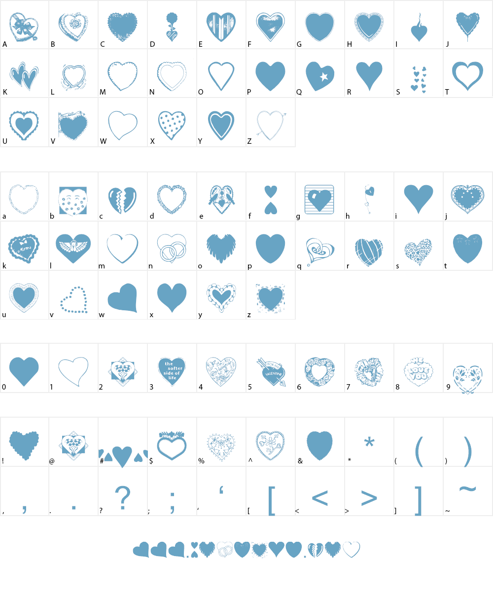 Hearts Galore Font Character