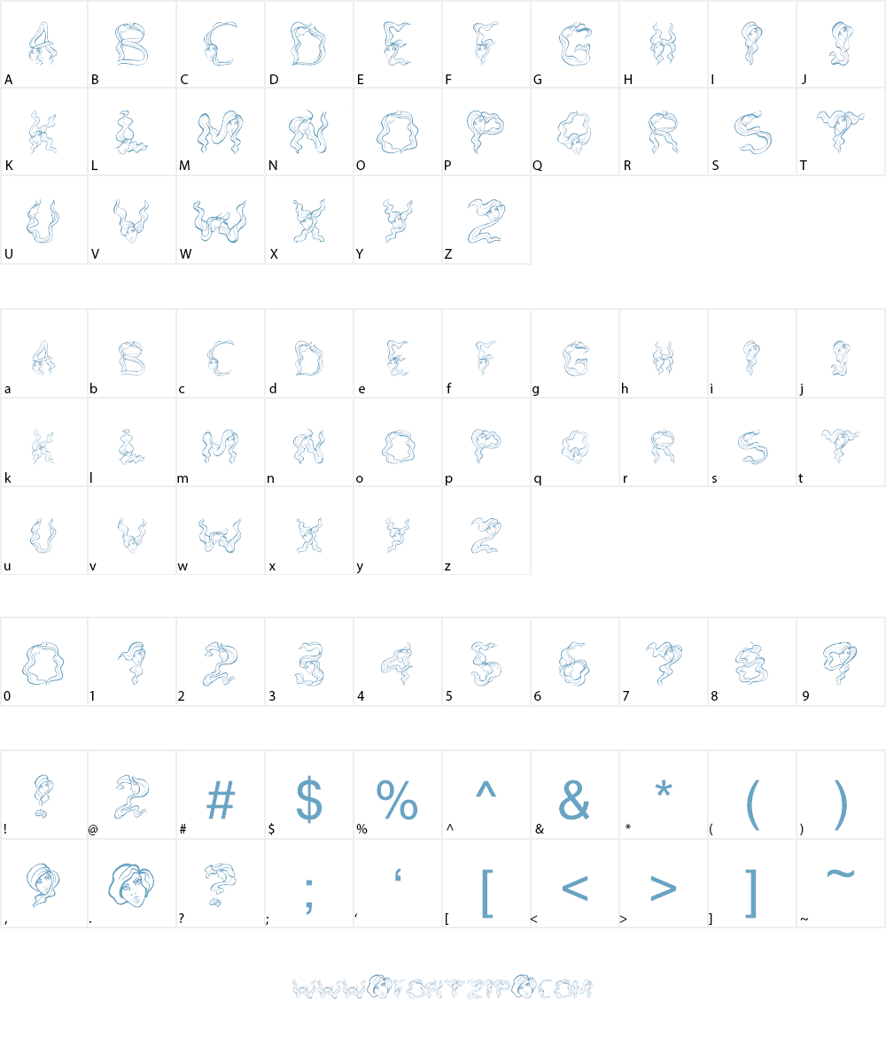 AlphaWomanHair Font Character
