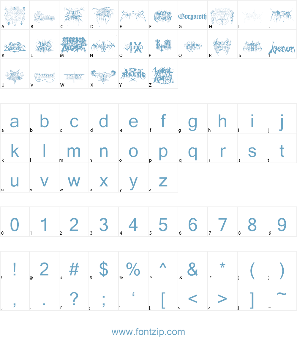 Black Metal Logos Font Character