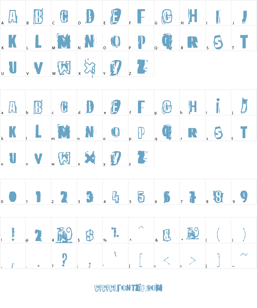 The quick monkey Font Character