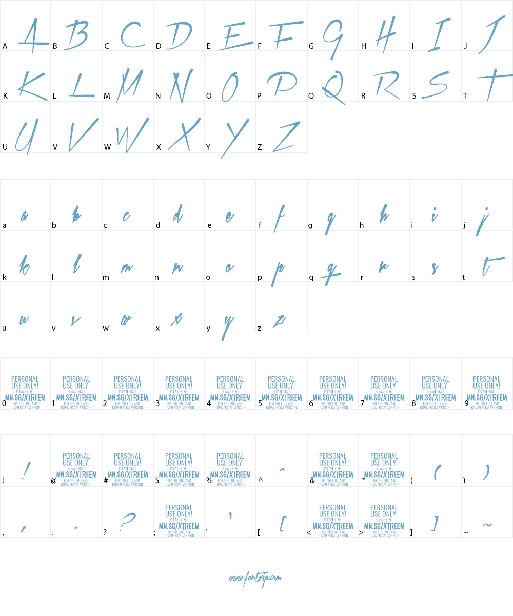 Xtreem Demo Font Character
