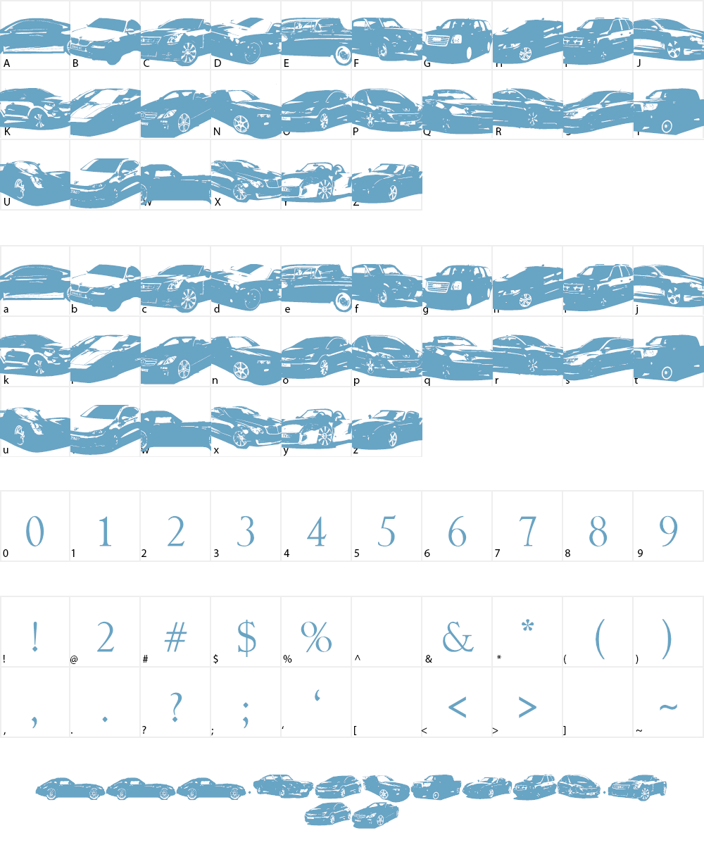 Famous Cars Font Character