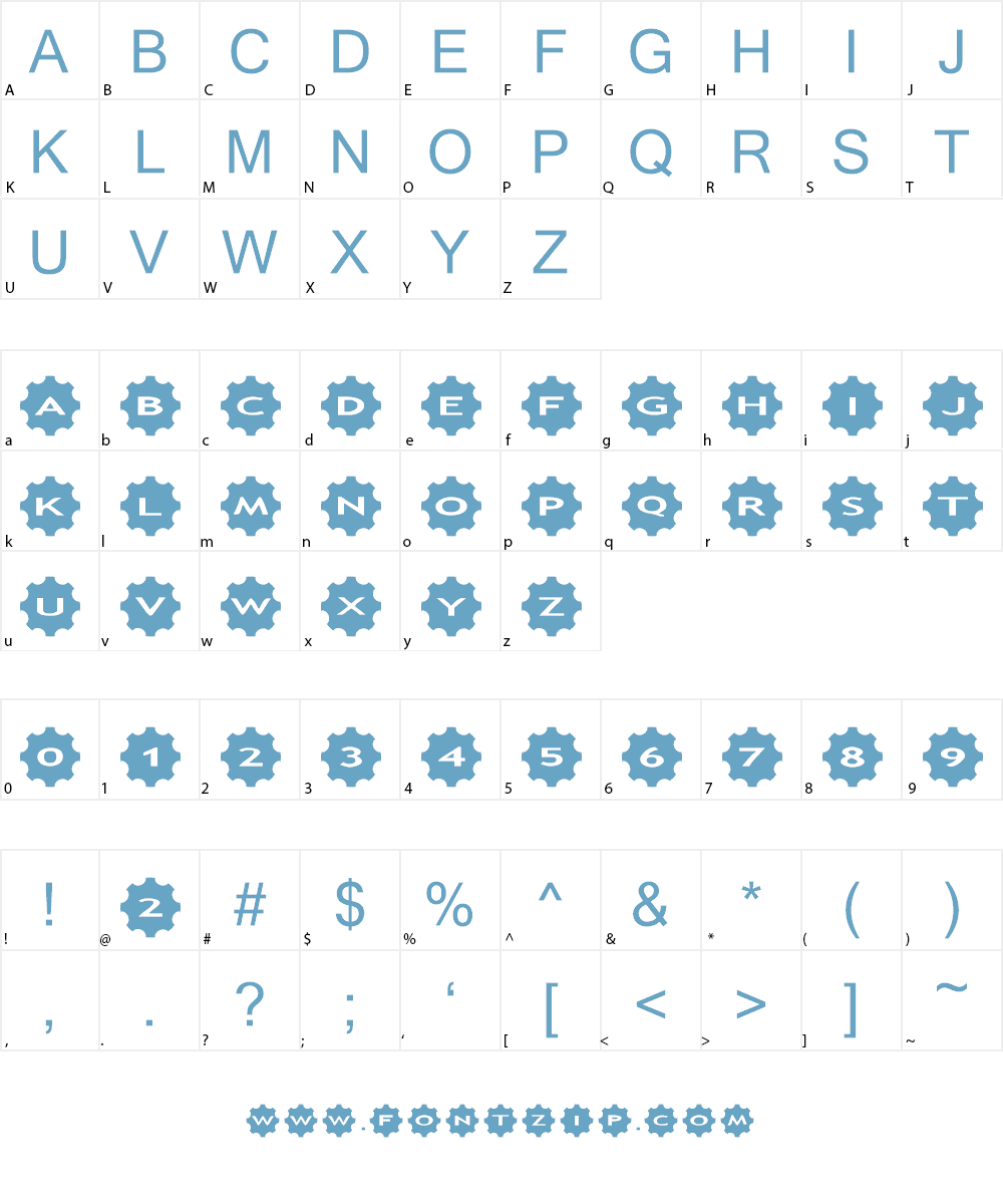 AlphaShapes gears 3 Font Character