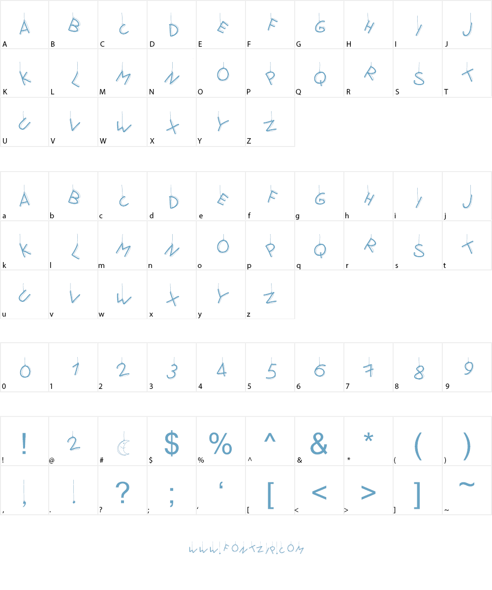 PWFlymetothemoon Font Character