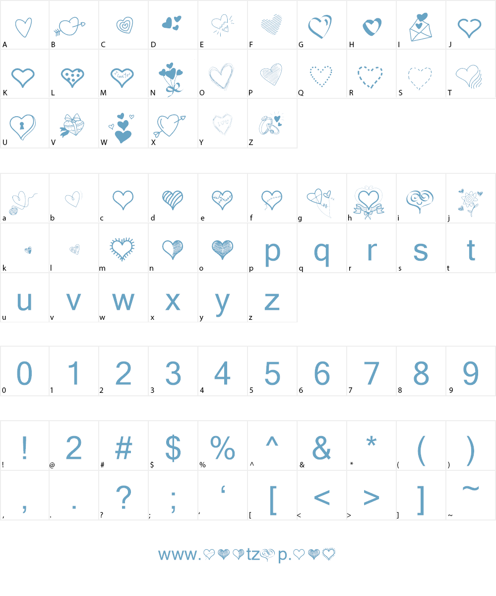 PWLittleHearts Font Character