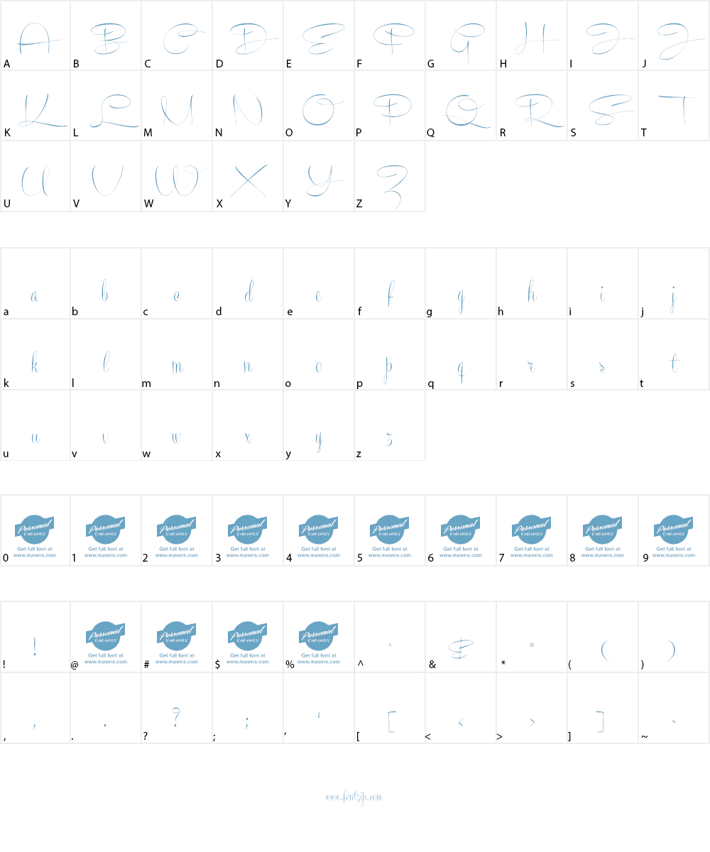 Recorda Script Personal Use Onl Font Character