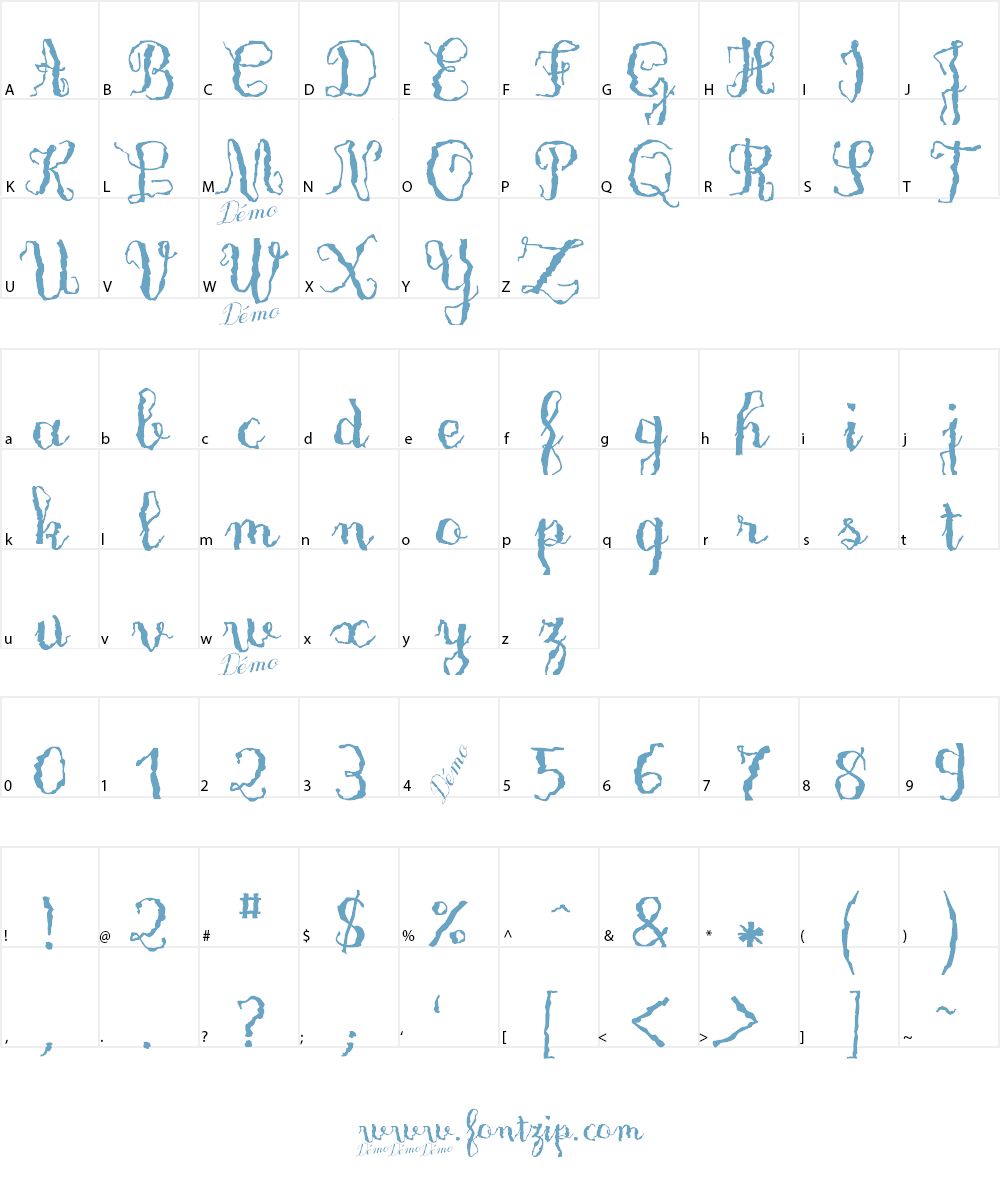 OnlyOneDollarDemo Font Character