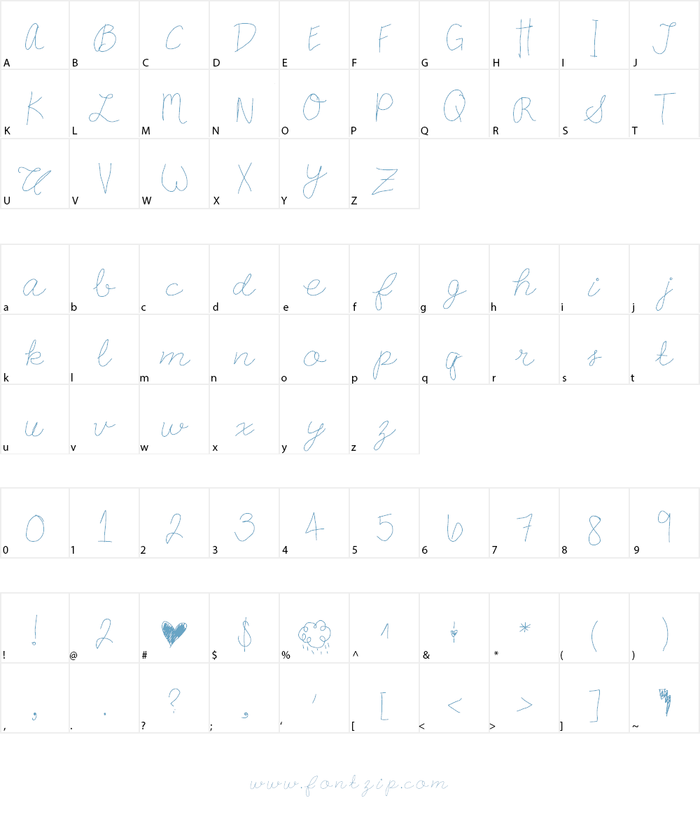 carly cursive Font Character