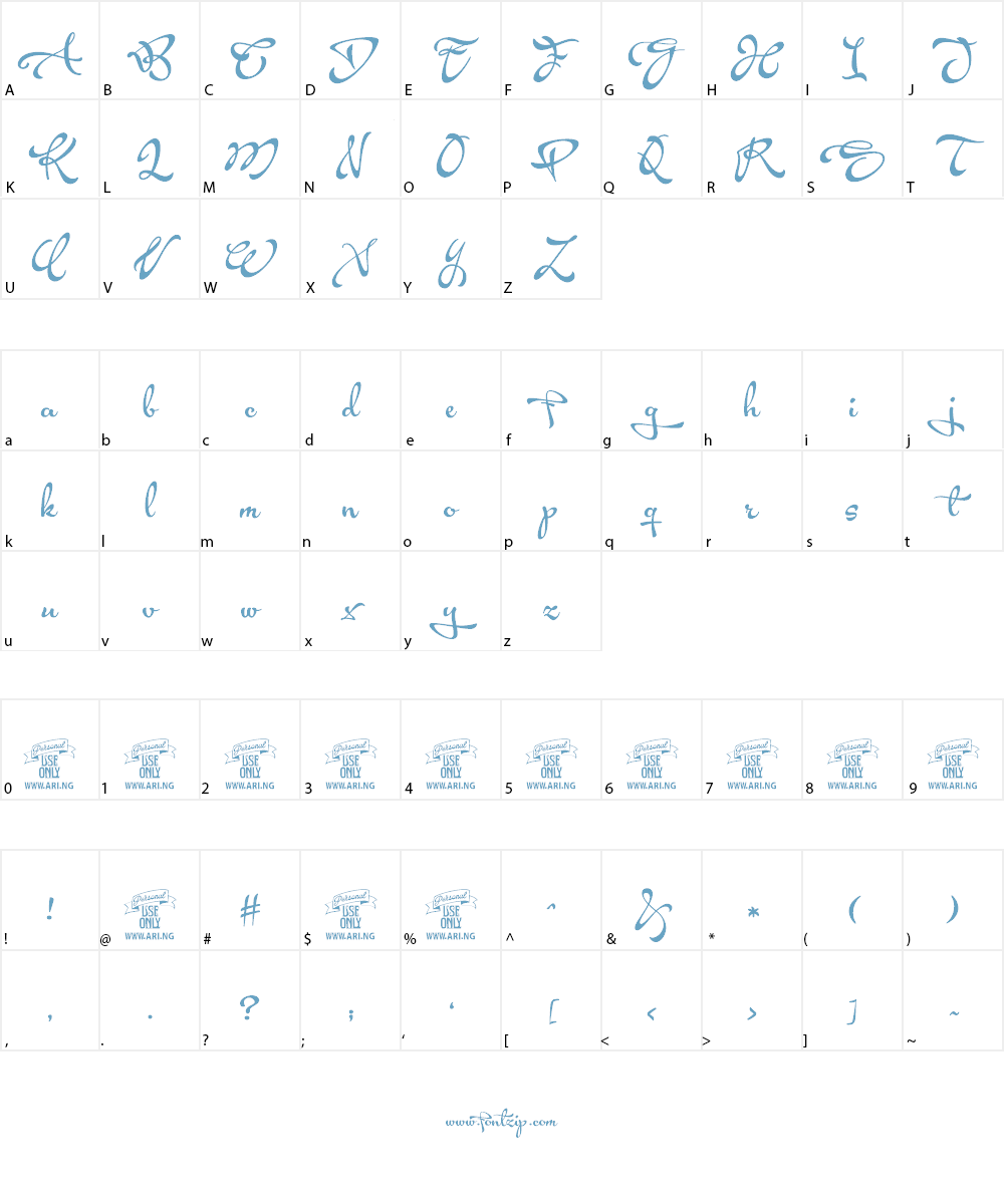 Acryle Script Personal Use Font Character