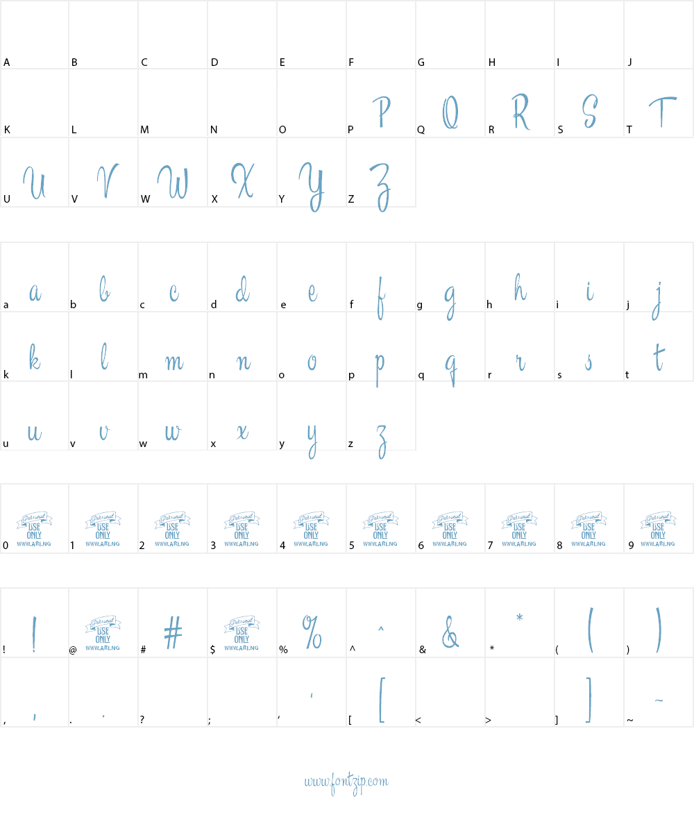 Esplanade Script PERSONAL USE Font Character