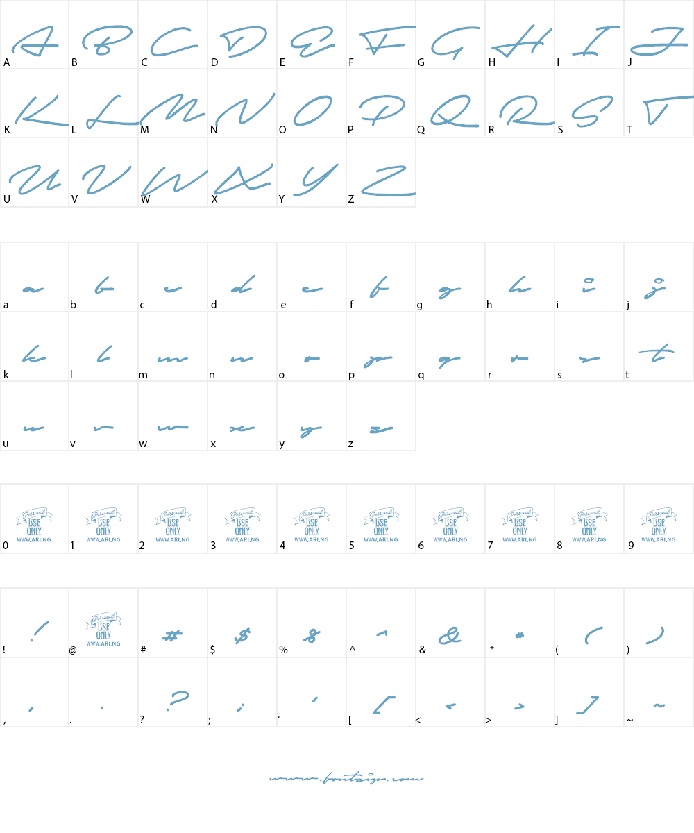 Autograf PERSONAL USE ONLY Font Character