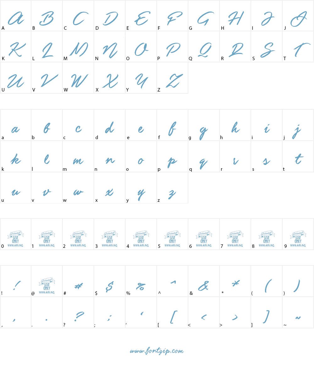 Guld Script PERSONAL USE ONLY Font Character