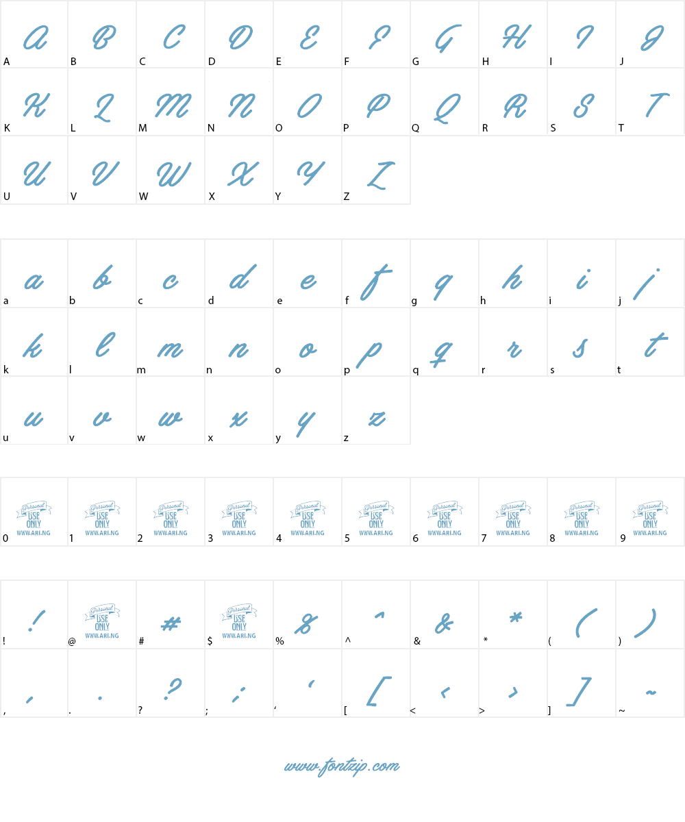 Artely Inks PERSONAL USE Font Character