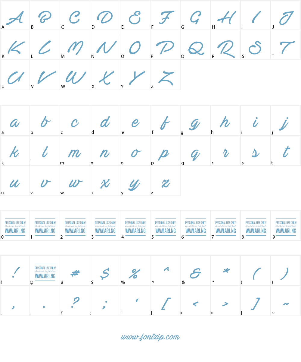 Actonia Hand PERSONAL USE Font Character