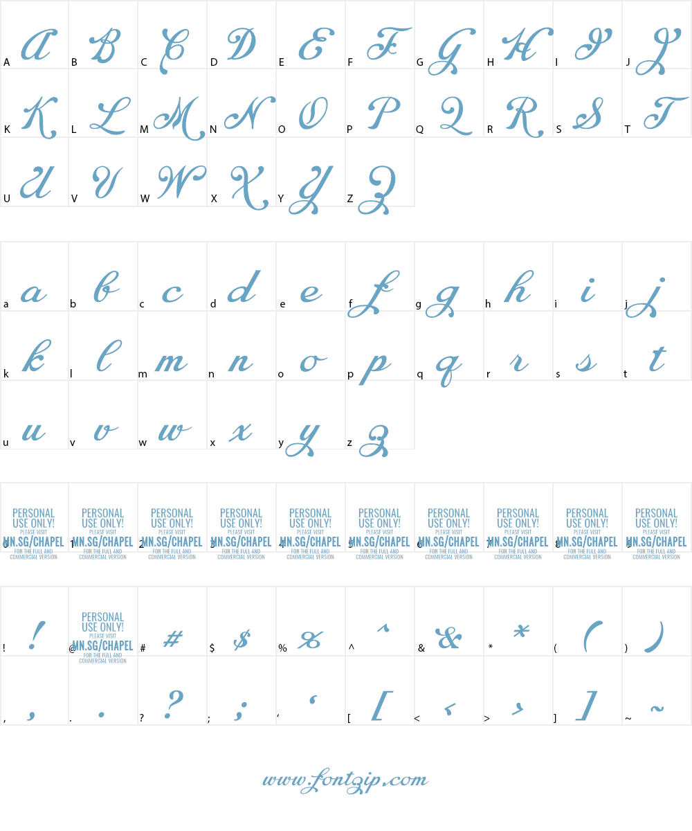 Chapel Script PERSONAL USE Font Character