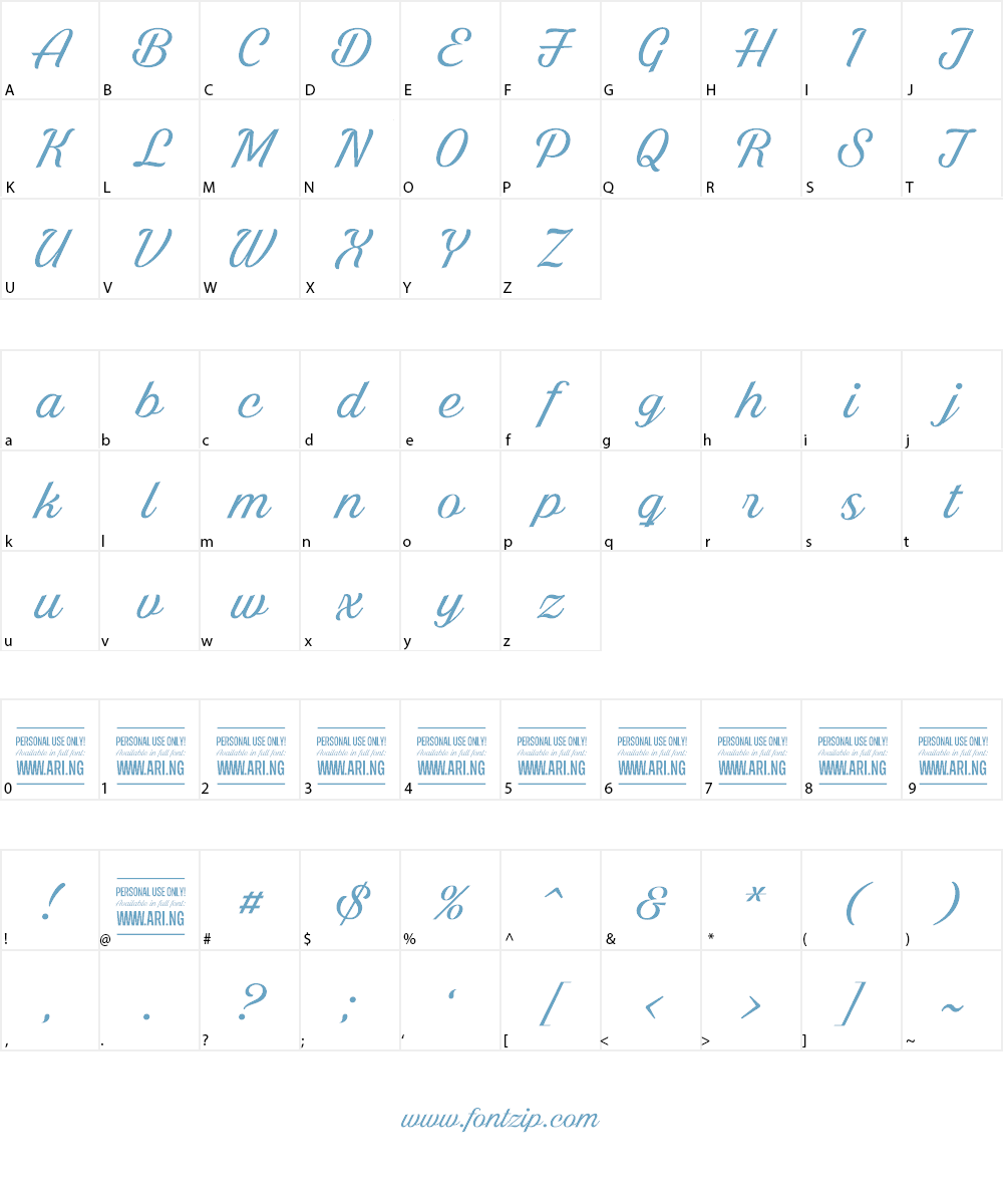 Bright Larch PERSONAL USE ONLY Font Character