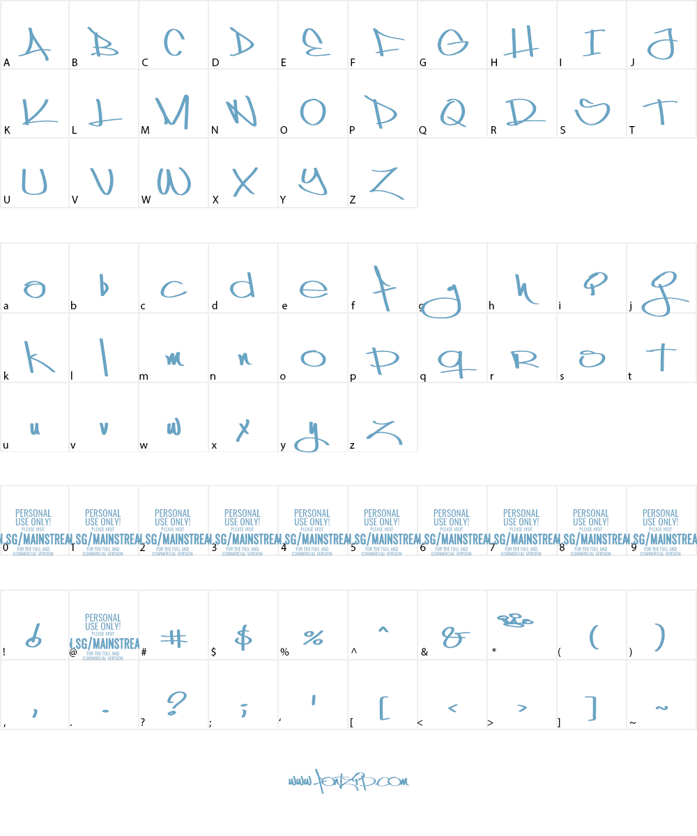 Mainstream PERSONAL USE ONLY Font Character