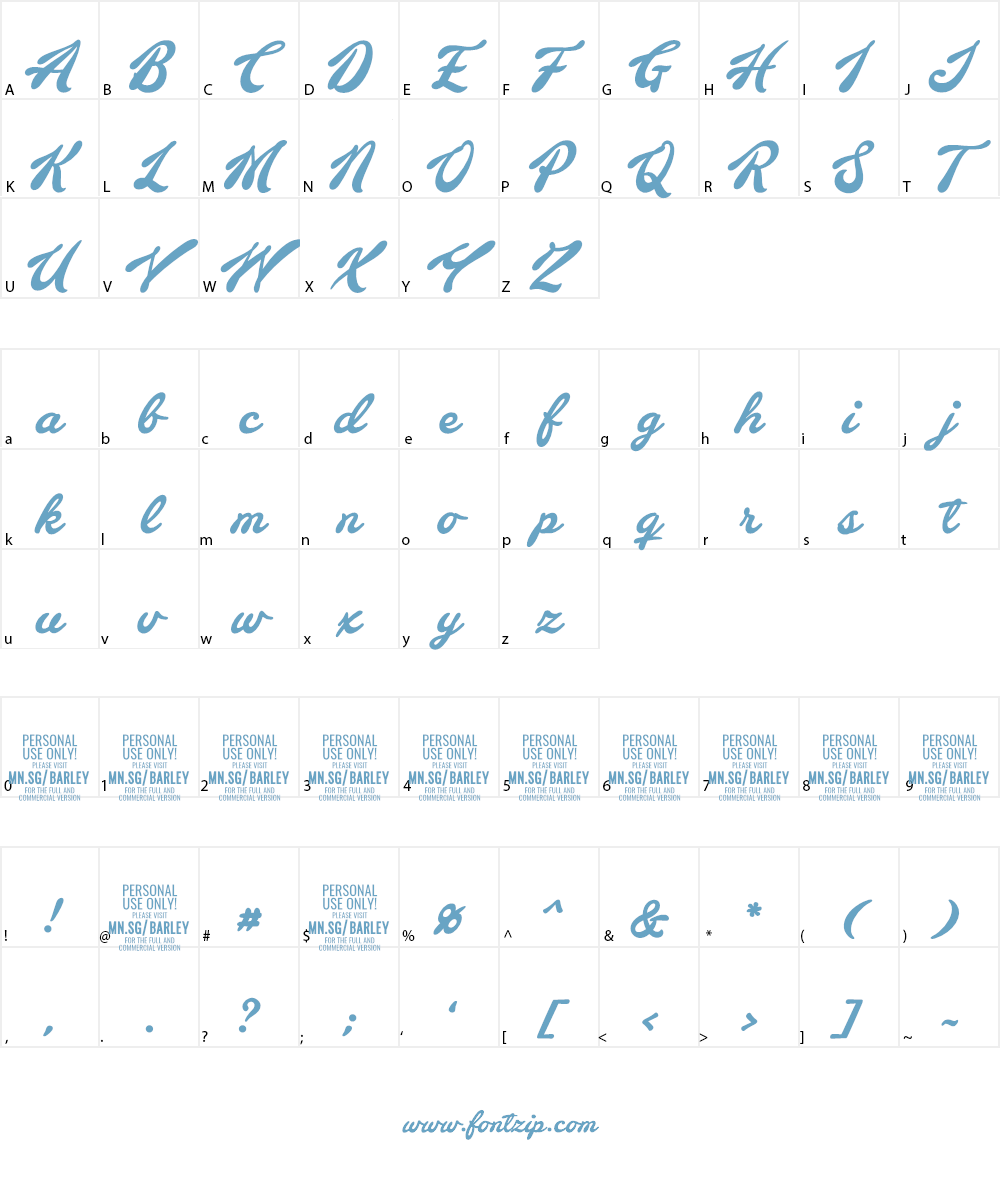 Barley Script PERSONAL USE Font Character