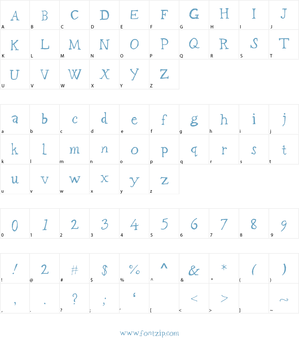BadlyDrawnGaramond Font Character