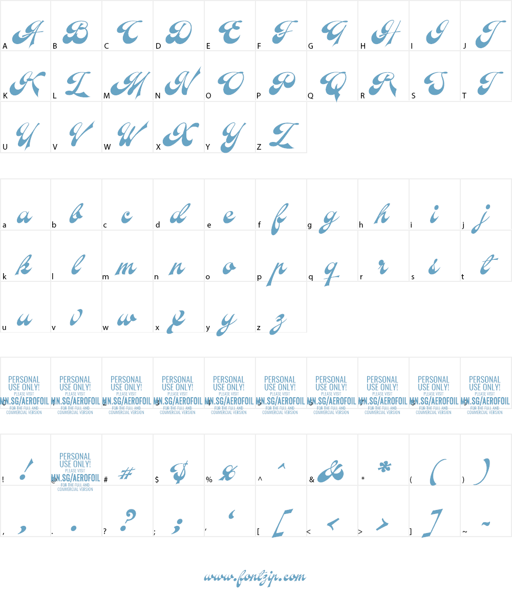 Aerofoil PERSONAL USE ONLY Font Character