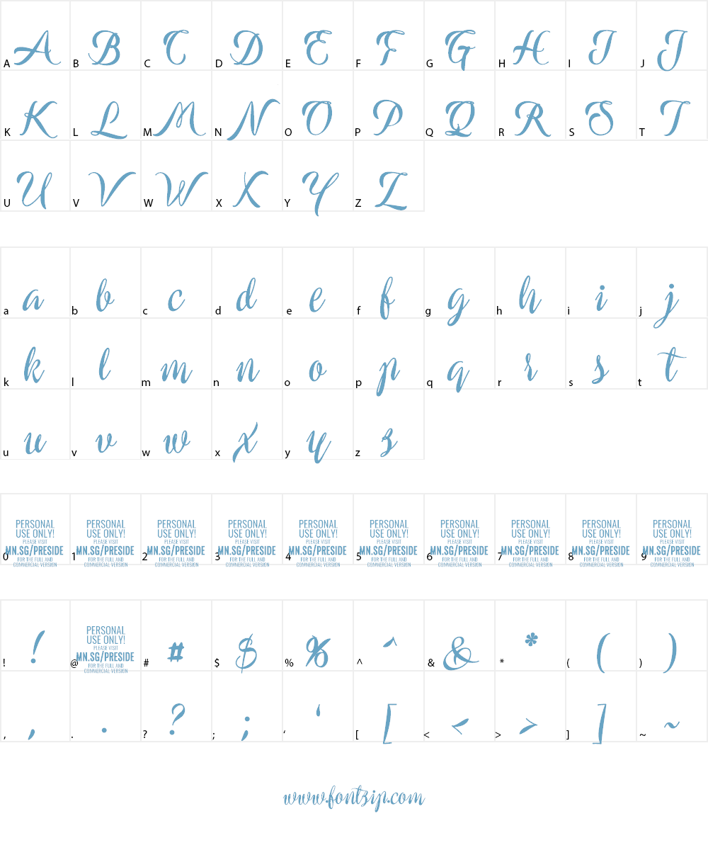 Preside PERSONAL USE ONLY Font Character