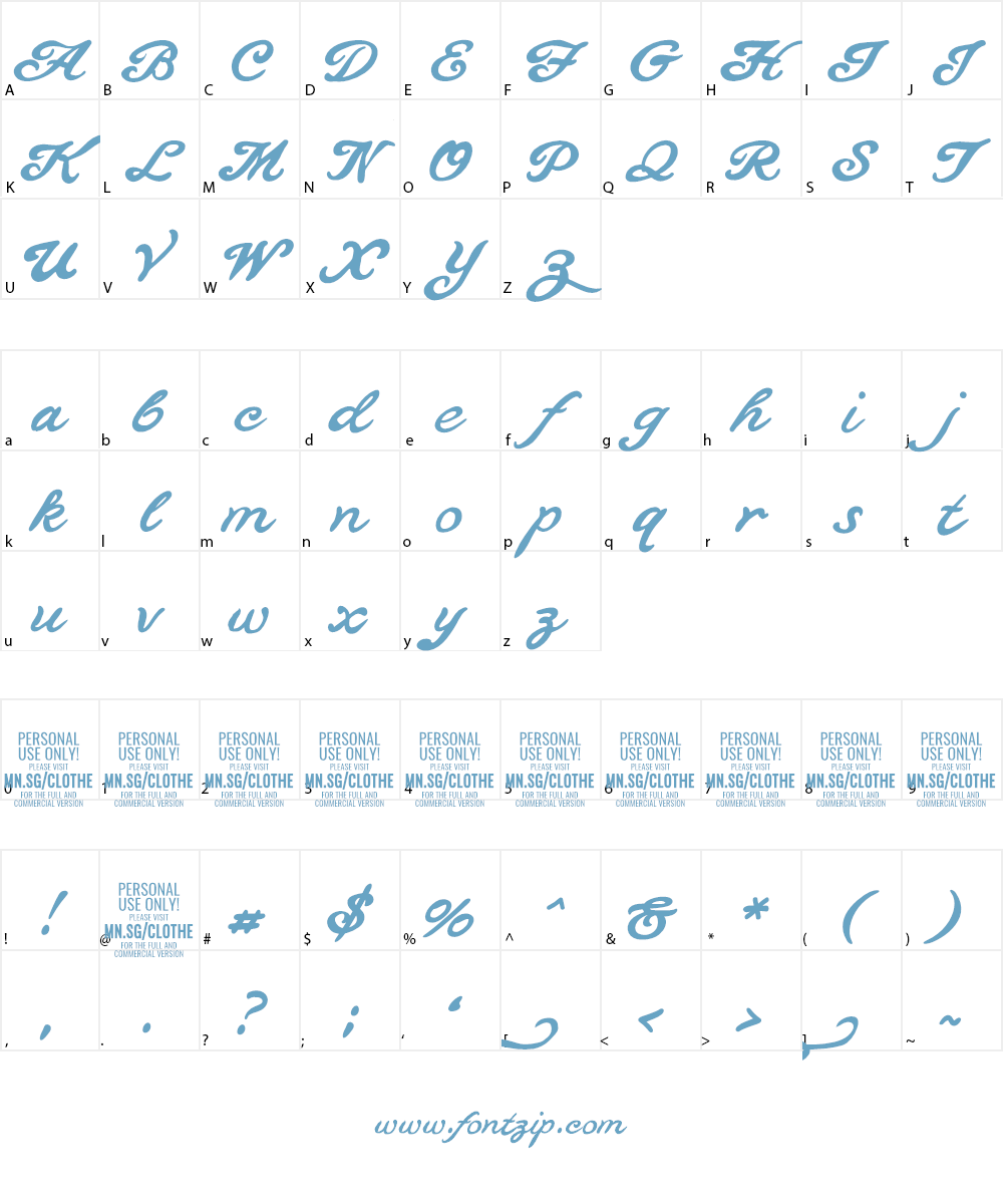 Clothe PERSONAL USE ONLY Font Character