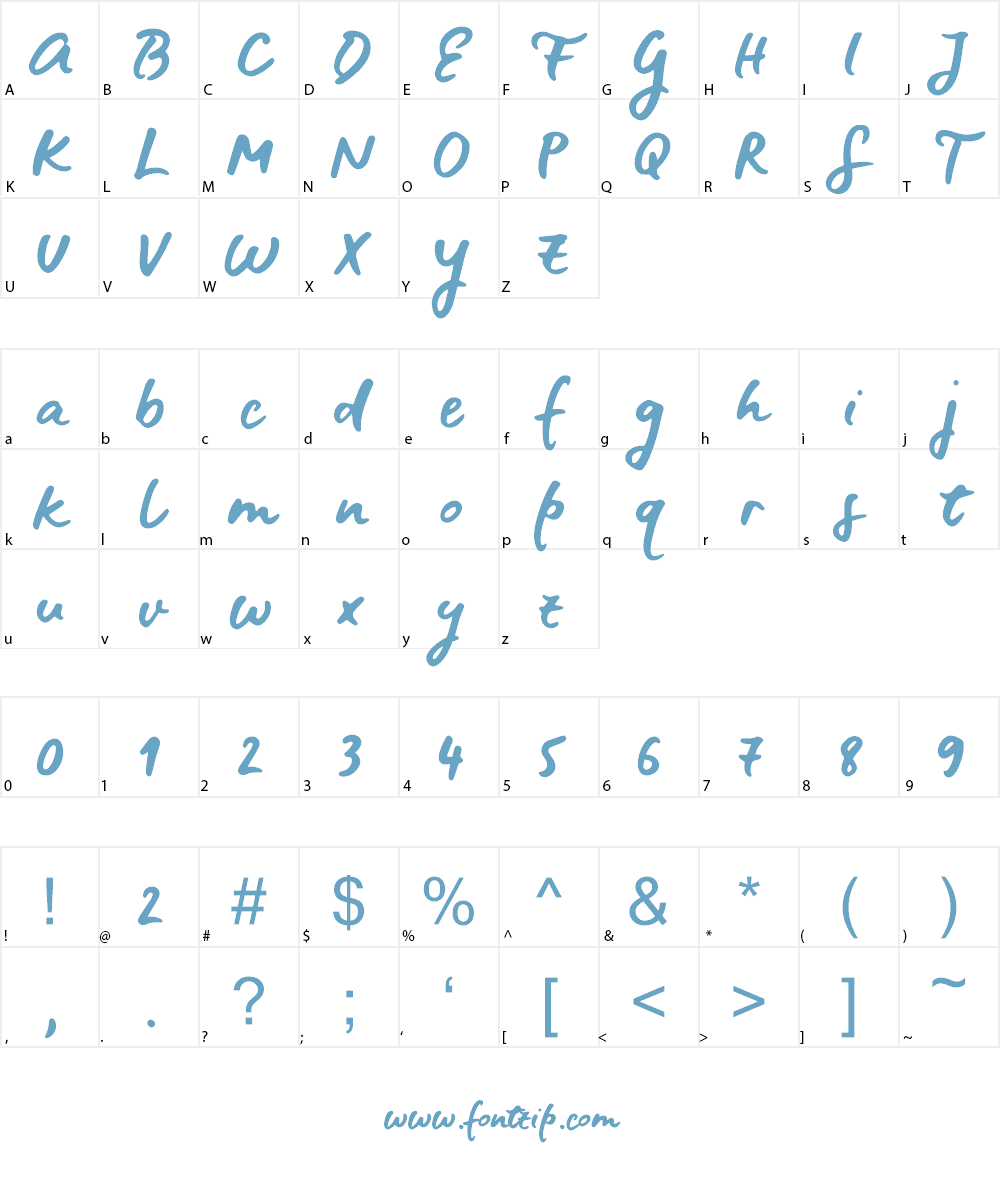 Blue Fires Sample Font Character