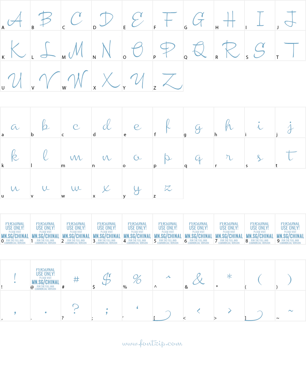 Chinal Light PERSONAL USE ONLY Font Character