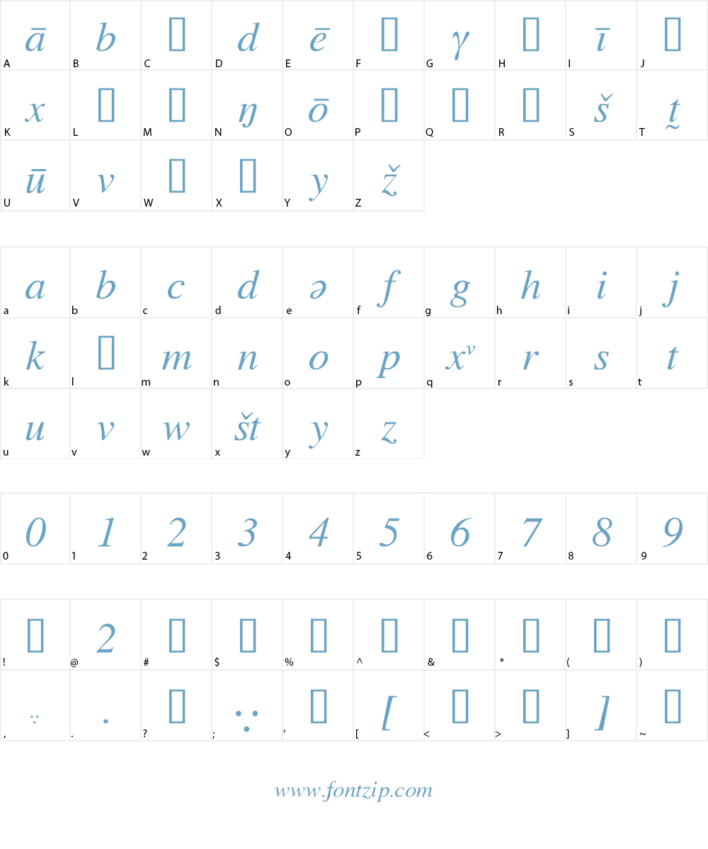 AvestaTransliteration Font Character
