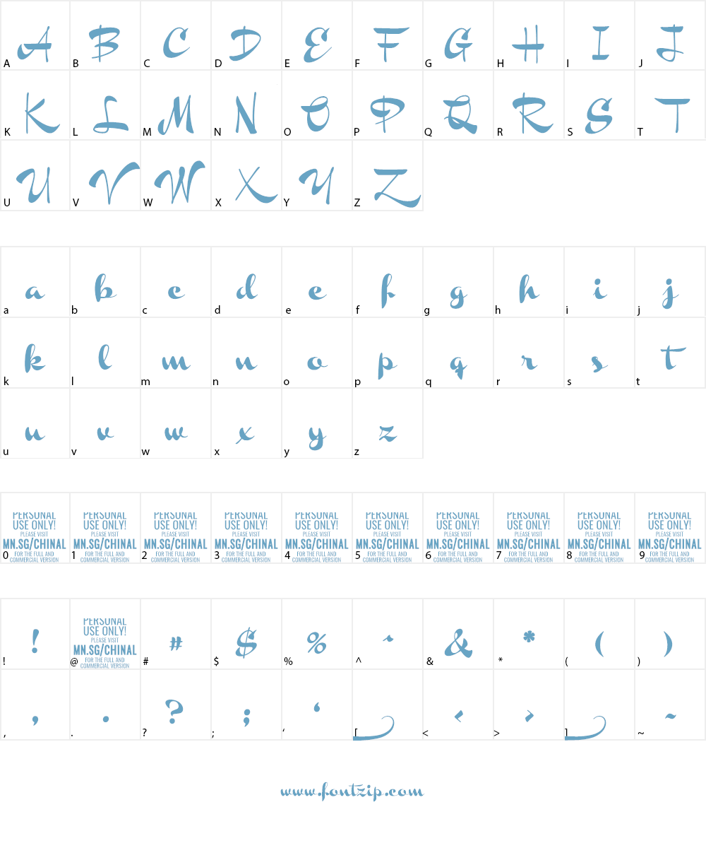 Chinal Black PERSONAL USE ONLY Font Character