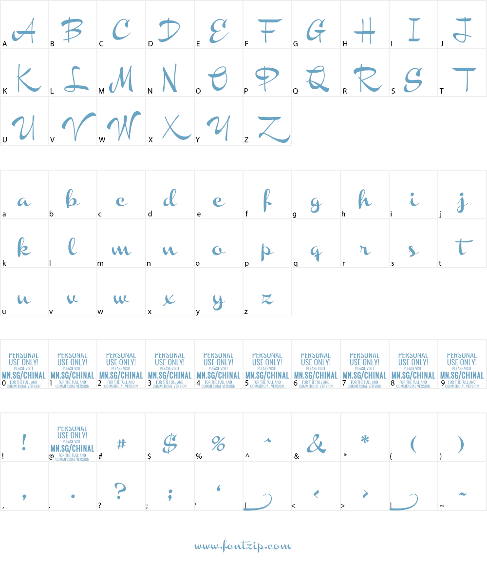 Chinal Bold PERSONAL USE ONLY Font Character