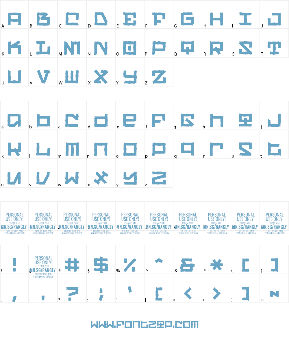 Rangly PERSONAL USE ONLY Font Character