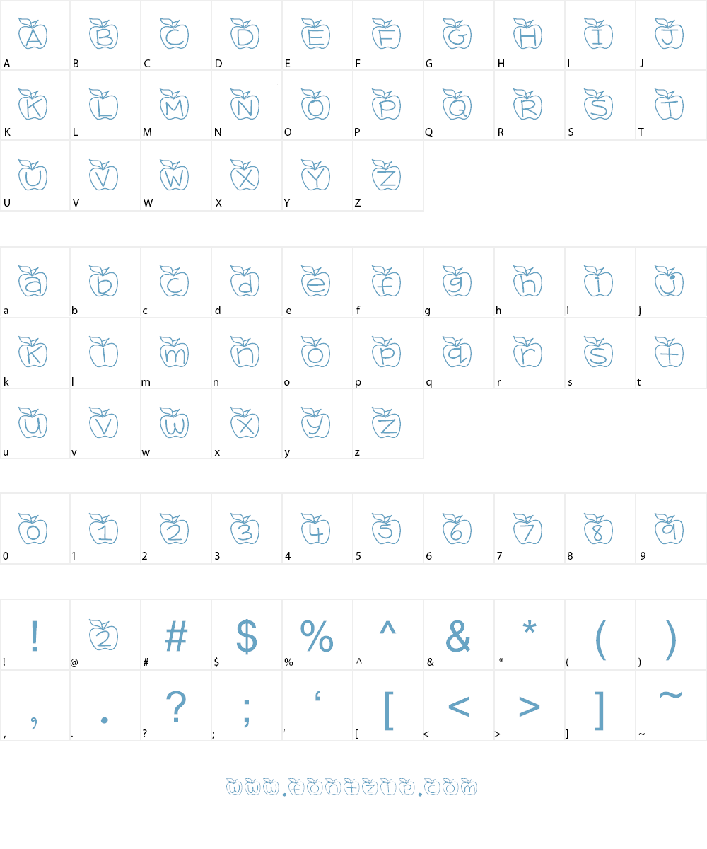 YBAlphaApples Font Character