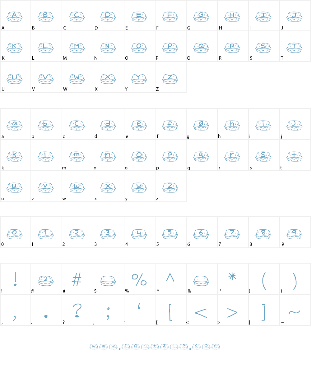 YBCheeseburgerAlphas Font Character