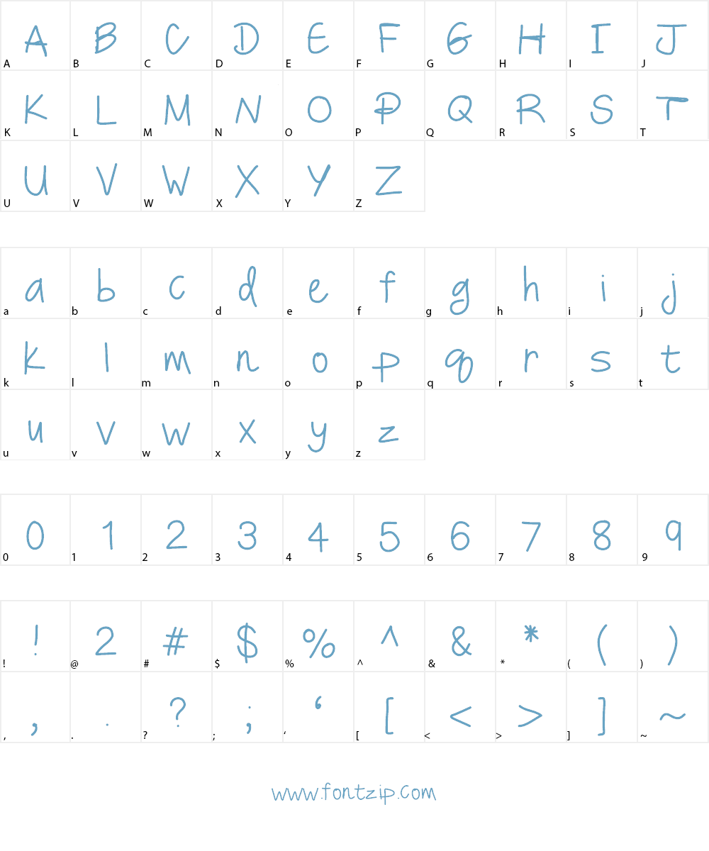 YBNewKidsOnTheBlock Font Character