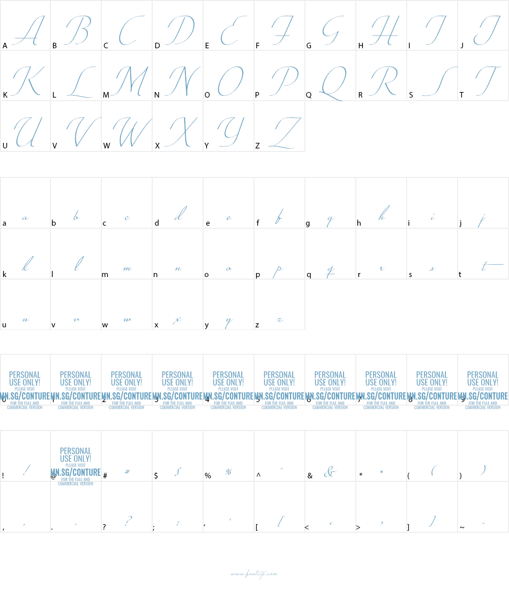 Conture Script PERSONAL USE Font Character