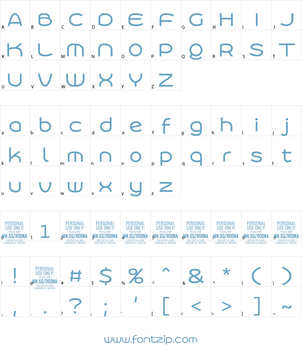 Roona Sans Medium PERSONAL Font Character