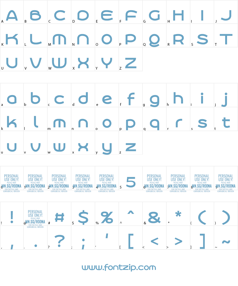 Roona Sans Bold PERSONAL Font Character