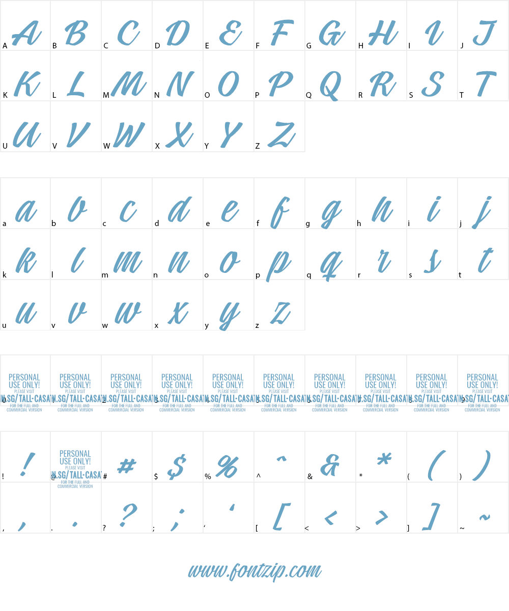 Tall Casat Light PERSONAL USE Font Character
