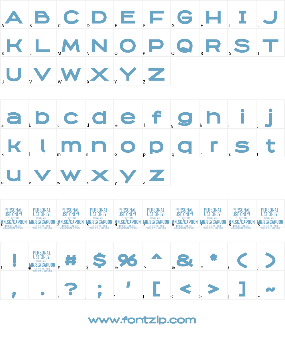 Capoon PERSONAL USE Font Character