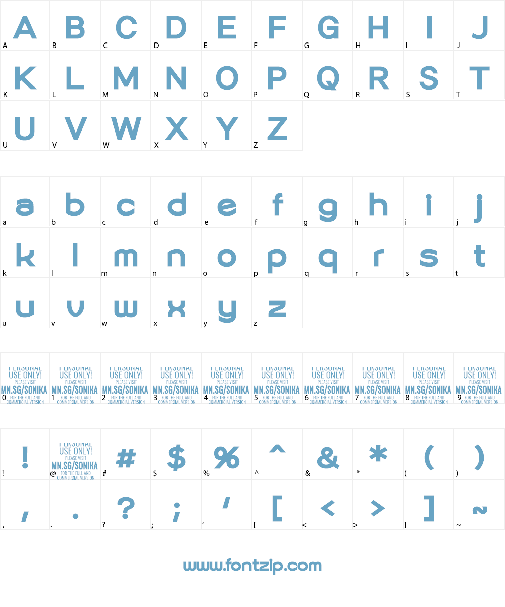 Sonika PERSONAL USE Font Character