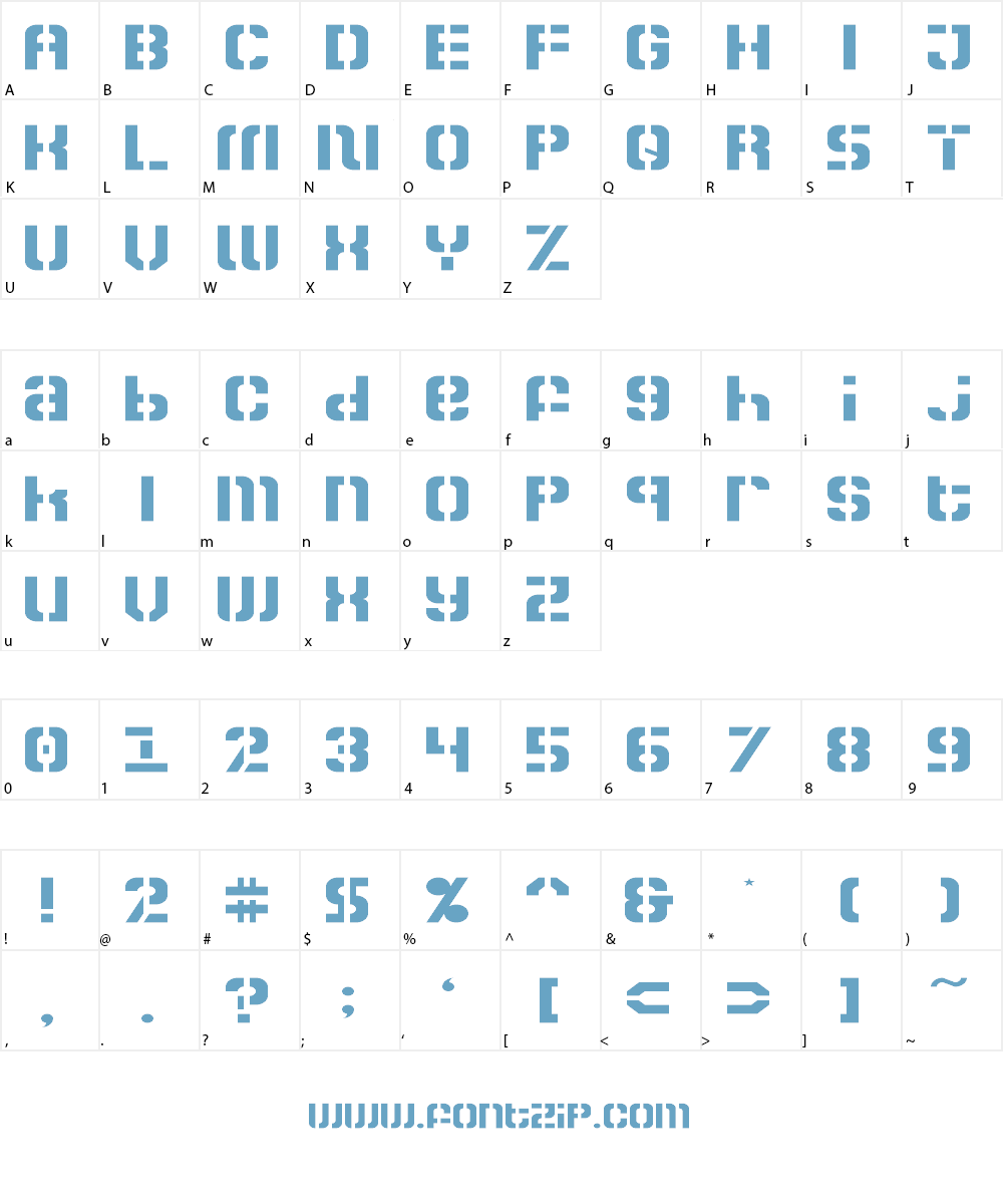 Zoia Stencil Font Character