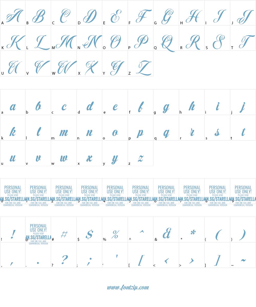 Starella Script PERSONAL USE Font Character