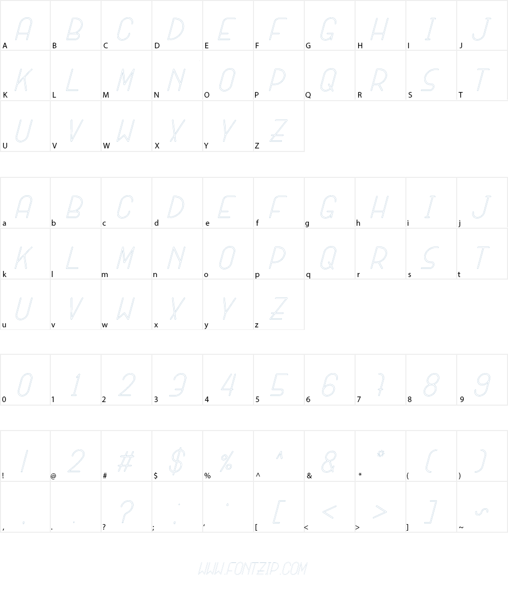 SANSI Outline Italic Font Character