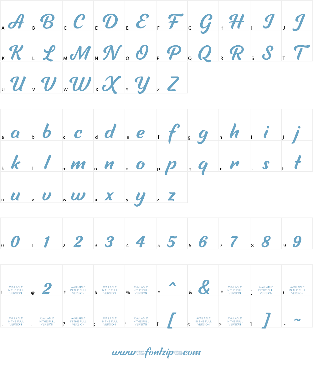Tilda Script Font Character